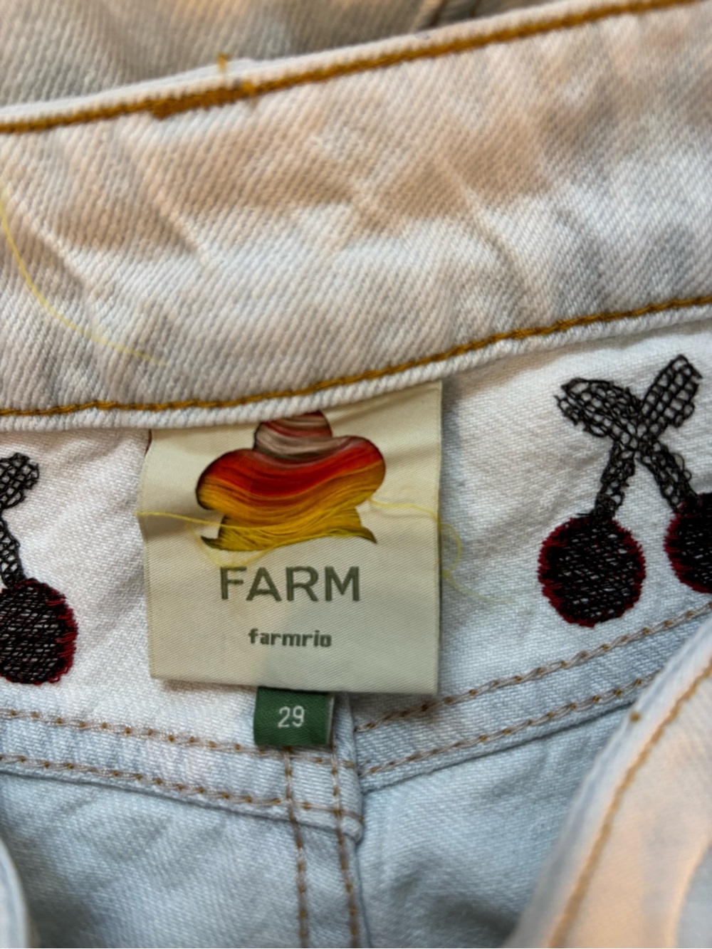 FARM Rio Embroidered Cherry Denim Shorts in Light Denim Size 29. NWOT - Picture 7 of 13